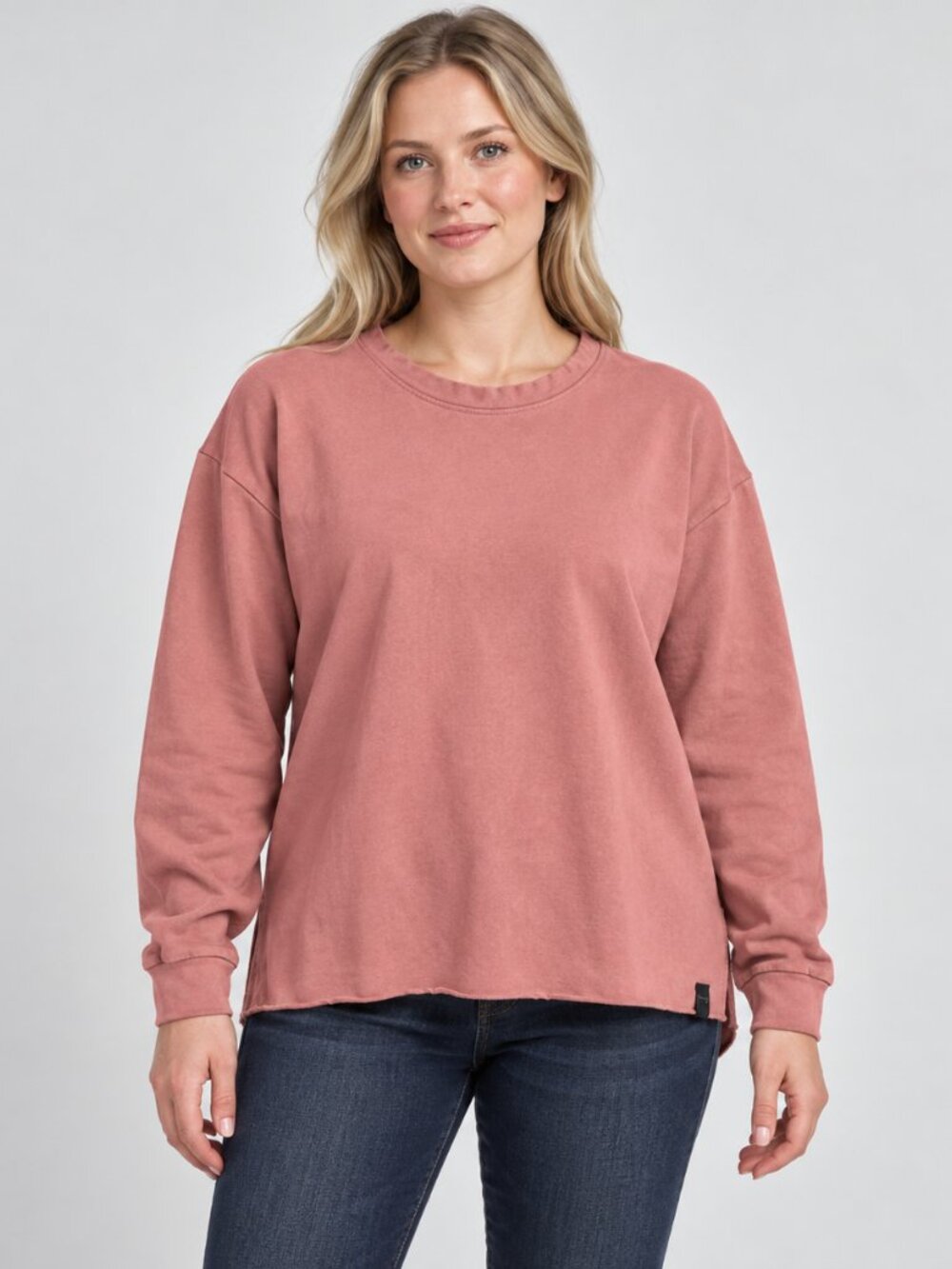 Made in Guarda MIG Women M Pink 100% Cotton Sweatshirt Raw Hem Split Crew Neck
